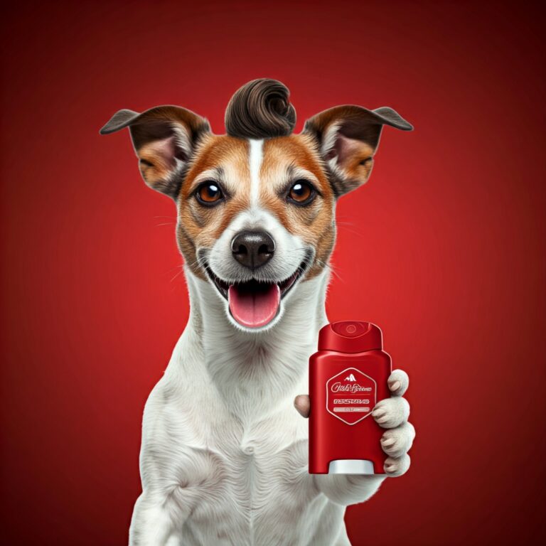 a dog using old spice deodorant looking fresh ーオルドスパイスのデオドラントを使っている犬